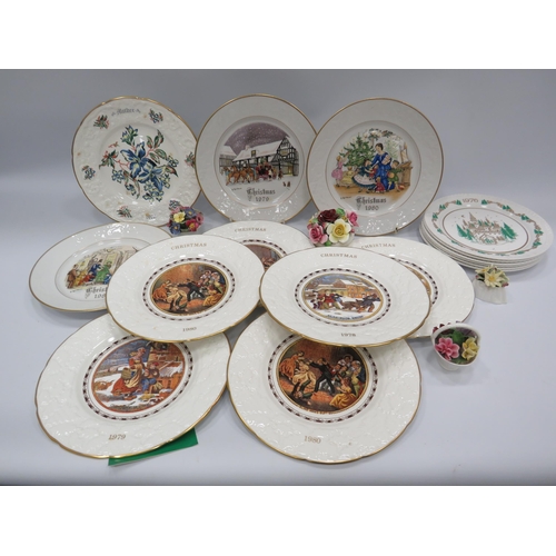 483 - 16 Christmas plates by Royal Worcester, Spode, etc and 4 china posies.