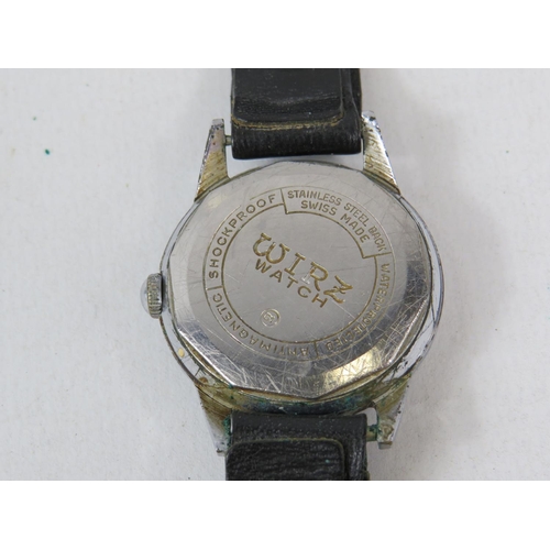 154 - Wirz Swiss made watch with Stainless Steel Body with Leather strap. Running order. See photos.