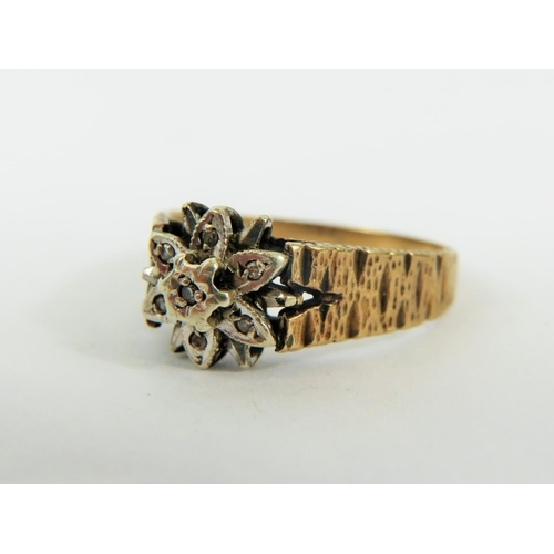 171 - 9ct Gold Vintage Diamond Floral Cluster Textured Shoulders Ring (3g)     2036235