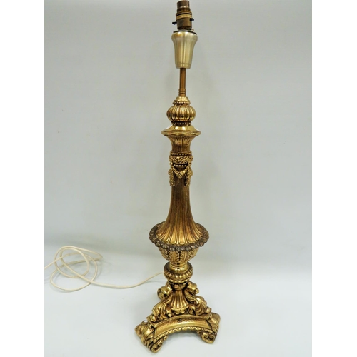 194 - Large gilt metal table lamp 30 inches tall. See photos.