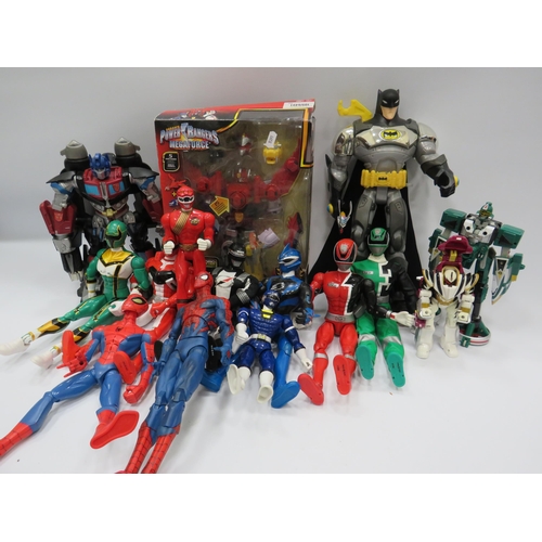 489 - Large selection of Power Ranger, Transformers and DC figures.