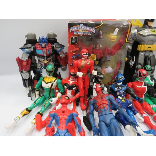 489 - Large selection of Power Ranger, Transformers and DC figures.