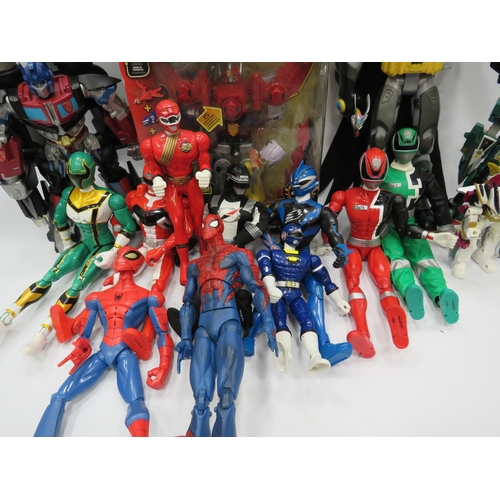 489 - Large selection of Power Ranger, Transformers and DC figures.