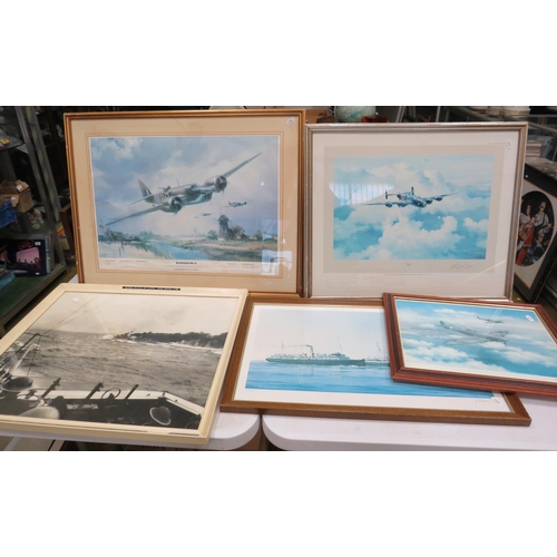 567 - 3 RAF aircraft prints, 2 are signed by the crew, Photograph of HMS Cleopatra in 1942. plus 2 other p... 