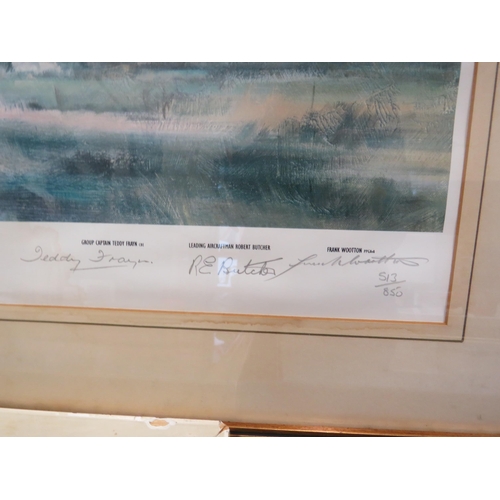 567 - 3 RAF aircraft prints, 2 are signed by the crew, Photograph of HMS Cleopatra in 1942. plus 2 other p... 