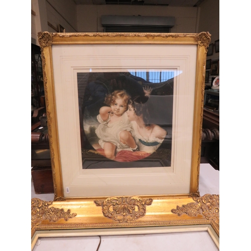 570 - Large gilt rococo style frame 63cm by 72cm plus a signed framed print in a gilt frame.