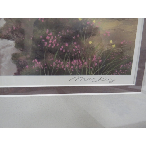 600 - Framed signed watercolour of flowers and 2 signed prints.