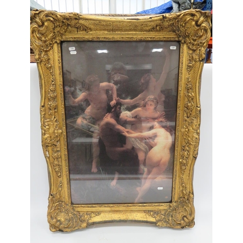 609 - Antique Gilt Picture frame with glass which measures approx 26 x 38 inches.  Will need minor repairs... 