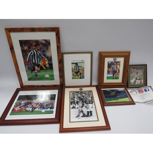 610 - Six Framed and Mounted photographs of Newcastle United Players, some Autographed . See photos.