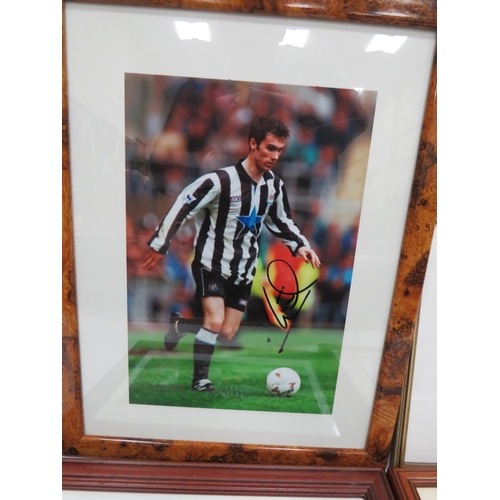 610 - Six Framed and Mounted photographs of Newcastle United Players, some Autographed . See photos.