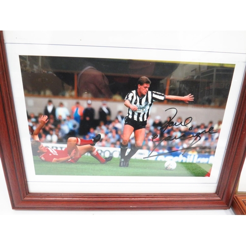 610 - Six Framed and Mounted photographs of Newcastle United Players, some Autographed . See photos.