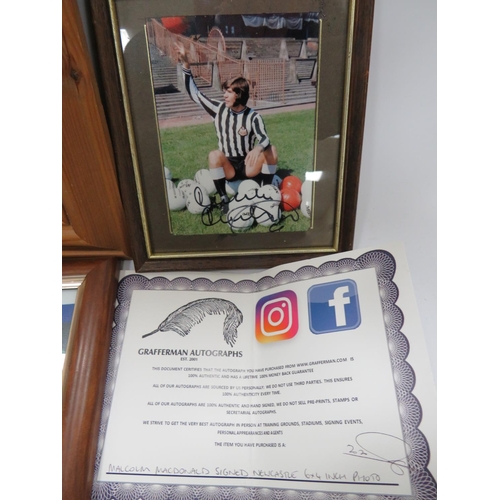 610 - Six Framed and Mounted photographs of Newcastle United Players, some Autographed . See photos.