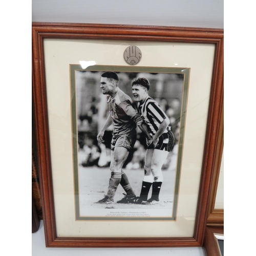 610 - Six Framed and Mounted photographs of Newcastle United Players, some Autographed . See photos.