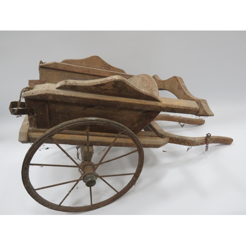 619 - Vintage hand made model of a horsedrawn cart with Iron wheels. Measures approx 28 inches Long x 15 I... 