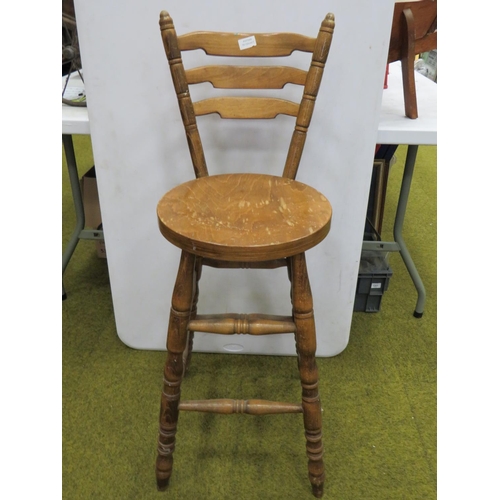 622 - Oak made bar stool with integrated back rest. Seat Height 27 inches.  Back height 39 inches. See pho... 