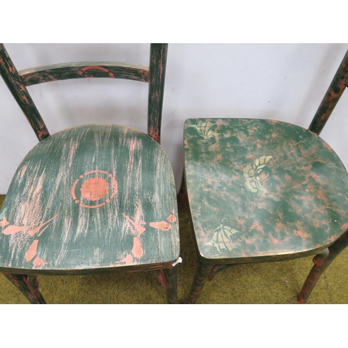 623 - Two Vintage Parlour chairs with painted decoration by Artex.  Seat height 18 inches. Back height 52 ... 