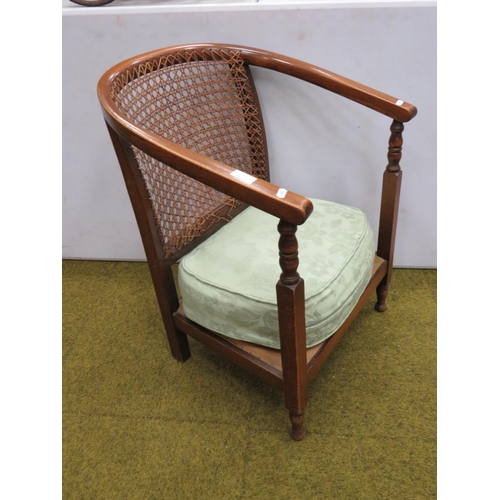 624 - 1920's era very low Tub style chair with bergere back, non original seat squab. Seat height 13 inche... 