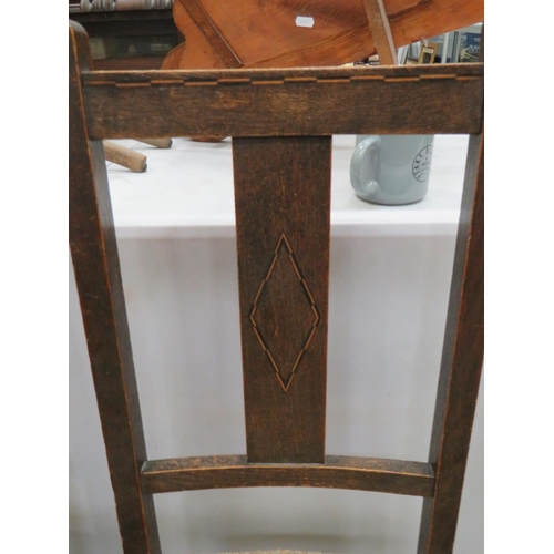 625 - Trio of early 20th Century parlour chairs with rattan seats. Geometric inlay decoration to tops and ... 