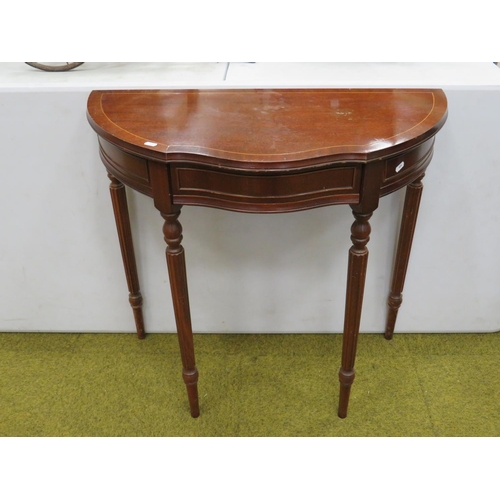 626 - Semicircular hall table with handy central drawer. Raised on tapered and fluted legs it measures H:3... 