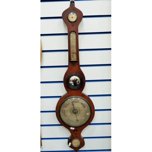 629 - Vintage Banjo shaped barometer by Pickering & Son of Hull.  Will need some  restoration to make perf... 