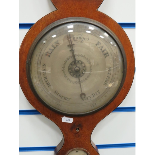 629 - Vintage Banjo shaped barometer by Pickering & Son of Hull.  Will need some  restoration to make perf... 