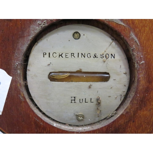 629 - Vintage Banjo shaped barometer by Pickering & Son of Hull.  Will need some  restoration to make perf... 