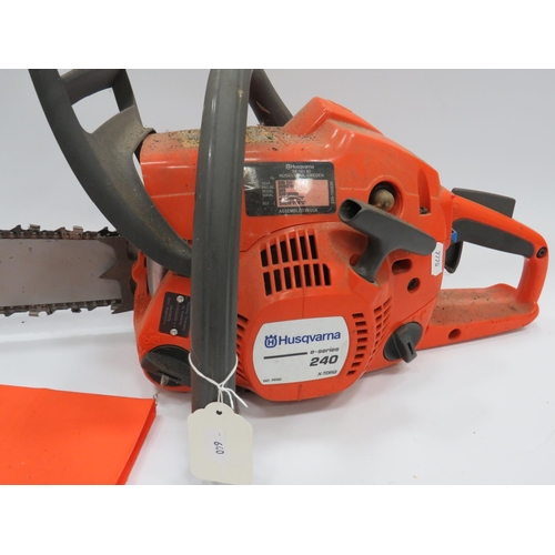 640 - Husqvarna petrol engined Chainsaw. Believed to be in good running order. See photos.