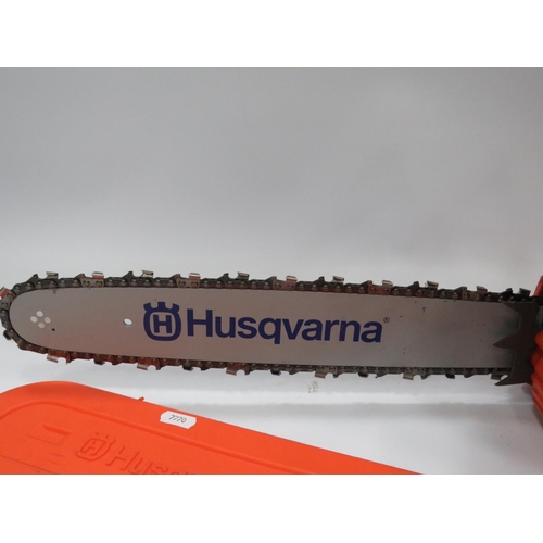 640 - Husqvarna petrol engined Chainsaw. Believed to be in good running order. See photos.