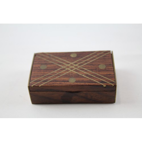 353 - 2 x Wooden Snuff Box & Stamp Case Inc Straw Parquetry, Brass Detail Etc   386340