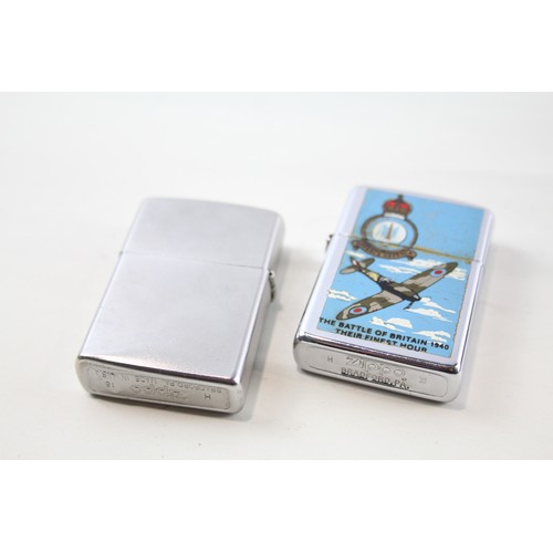 392 - 4 x Zippo Lighters Inc Vintage HMS Invincible Battle Of Britain & Union Jack Etc     549547