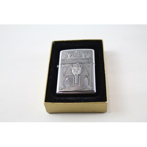 393 - 4 x Zippo Lighters Inc Vintage Egyptian King Pewter Solid Brass Singapore Etc     549546