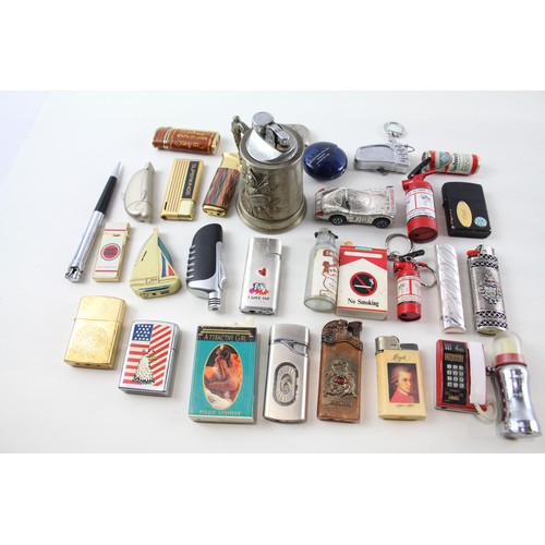 394 - 28 x Vintage Novelty Lighters Inc Phone, Pen, Car Etc     609631