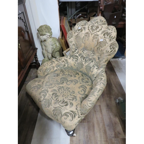 645 - Vintage Low chair with turned front legs and original castors. . Seat height approx 12 inches.  Back... 