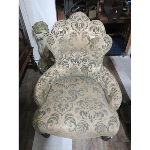 645 - Vintage Low chair with turned front legs and original castors. . Seat height approx 12 inches.  Back... 