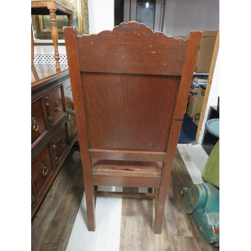 646 - Interesting late 19th Century Oak Framed armchair with carved decorations. Seat height 18 inchest Ba... 