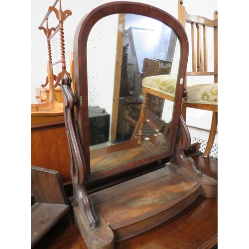 648 - Vintage Mahogany table top tilting mirror with arched top and candle box with lifting lid. Along wit... 