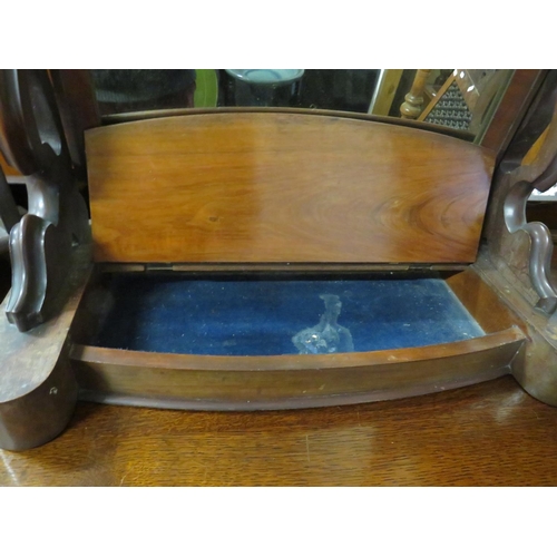 648 - Vintage Mahogany table top tilting mirror with arched top and candle box with lifting lid. Along wit... 