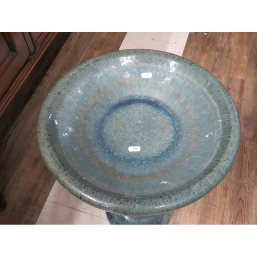 649 - Terracotta Garden Birdbath with Turquoise glaze.  H:21 inches. See photo.  S2