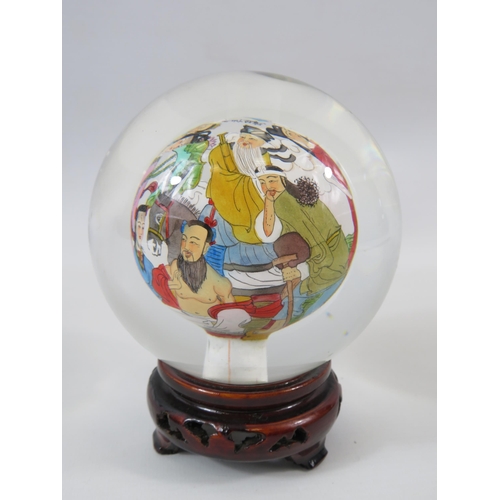 11 - Large chinese reverse painted paperweight.