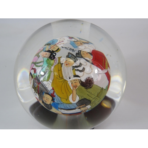 11 - Large chinese reverse painted paperweight.