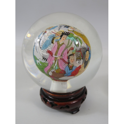 11 - Large chinese reverse painted paperweight.