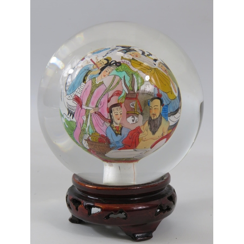 11 - Large chinese reverse painted paperweight.