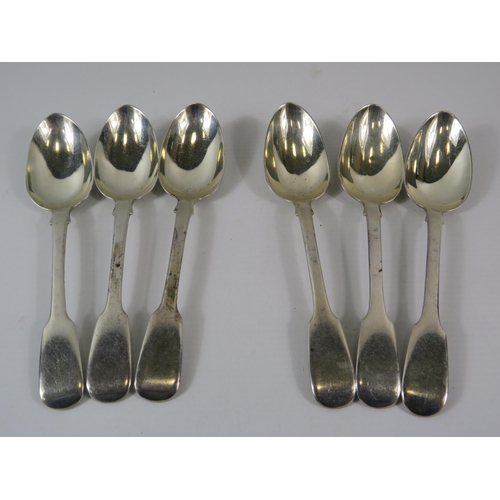 155 - 3 London Sterling silver dessert spoons dated 1835 plus Three dated 1865. Total silver weight 301 gr... 