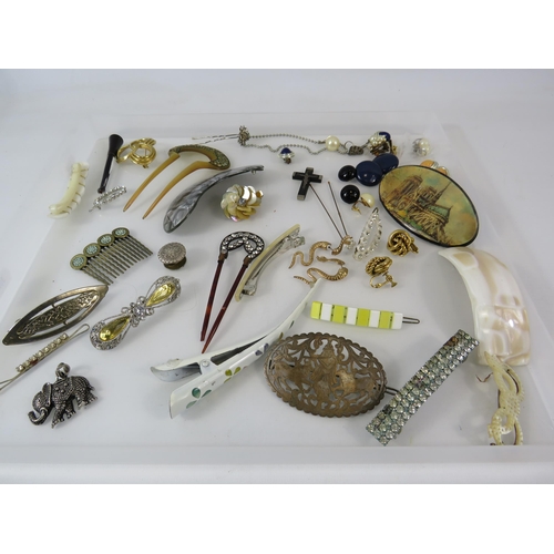 168 - Selection of various vintage hair accessories, clip on earrings etc.