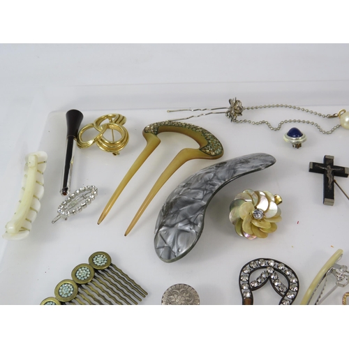 168 - Selection of various vintage hair accessories, clip on earrings etc.