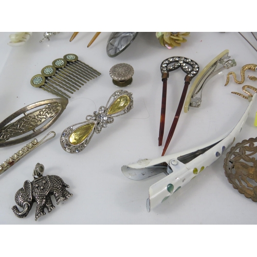 168 - Selection of various vintage hair accessories, clip on earrings etc.