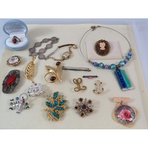 Selection of various vintage costume jewellery including a sterling ...