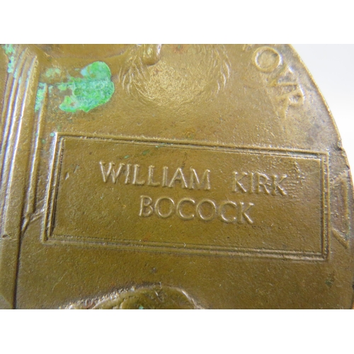 186 - WW1 bronze death plaque for a William Kirk Bowcock, 12