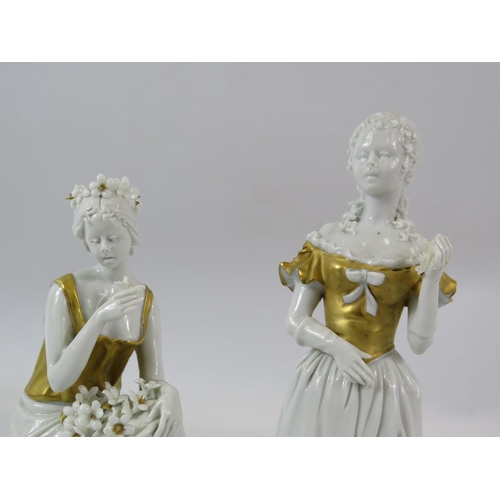 2 - 2 Signed Capodimonte white and gold porcelain figurines, the tallest measures 22cm.