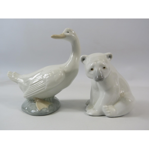 24 - Lladro Polar Bear and Nao Goose figurines.